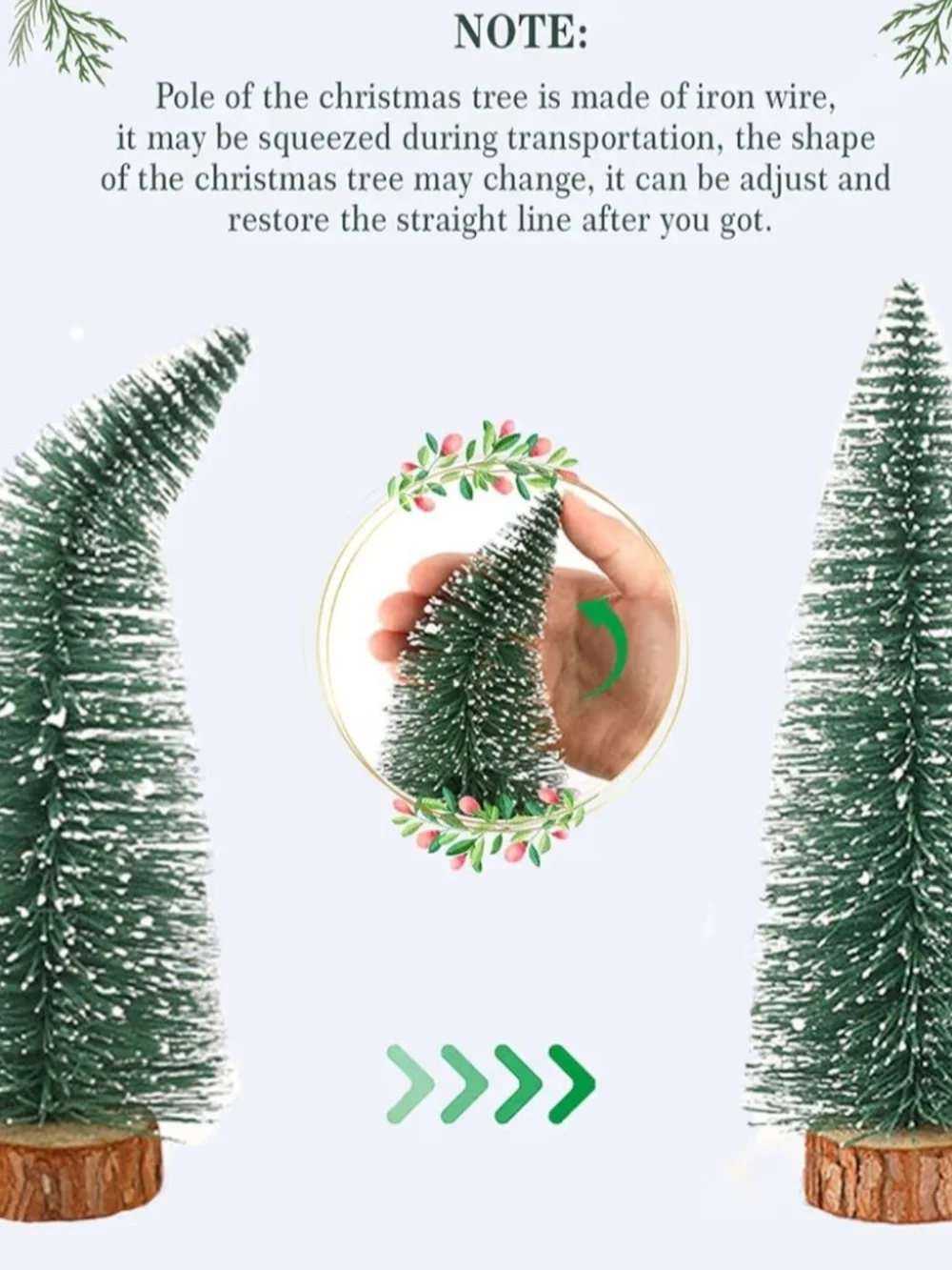 Green Snow-Tipped Bottle Brush Holiday Trees. 5 Piece Set. NWT.